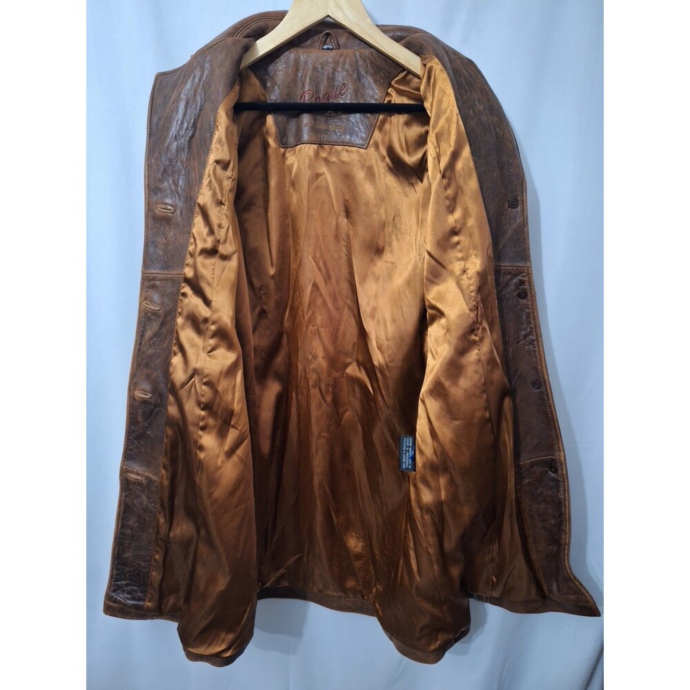 Rogue Leather Womens Genuine Leather Coat Sz M Brown Long Button Up Pockets Y2K - Picture 7 of 15